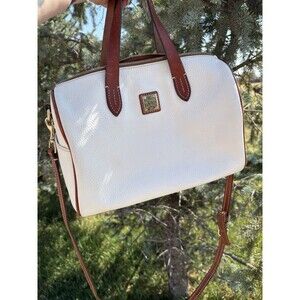 Dooney & Bourke Handbag Large Tote White With Brown Trim Pebble Leather
